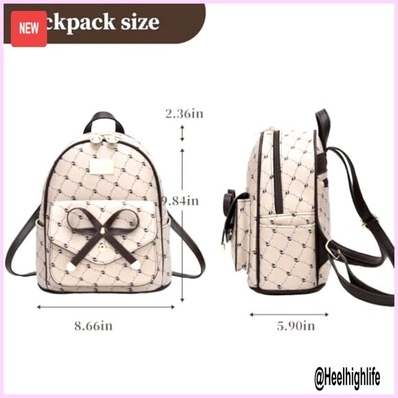 Mini Leather Backpack with Bowknot, Adjustable Straps, Multi-Pocket Design main image 7
